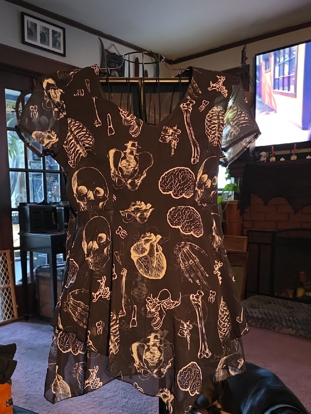 Black Skeleton & Anatomy Print Mini Dress